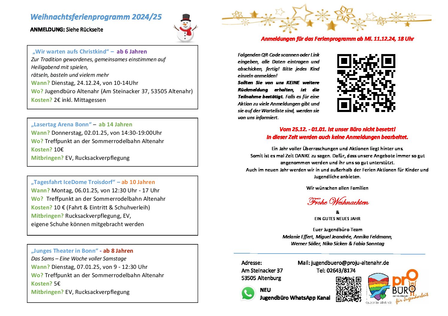 „Spannendes Weihnachtsferienprogramm des Jugendbüros Altenahr“